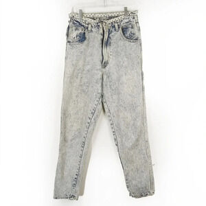 Vintage 80s High Waist Light Blue Polka Dot Trim Acid Wash Denim Jeans